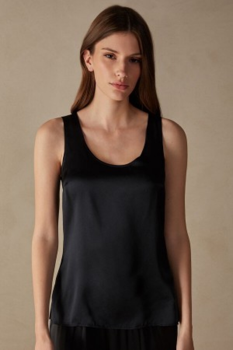 Intimissimi Silk and Modal Tank Top Zwart | YNLGT89471