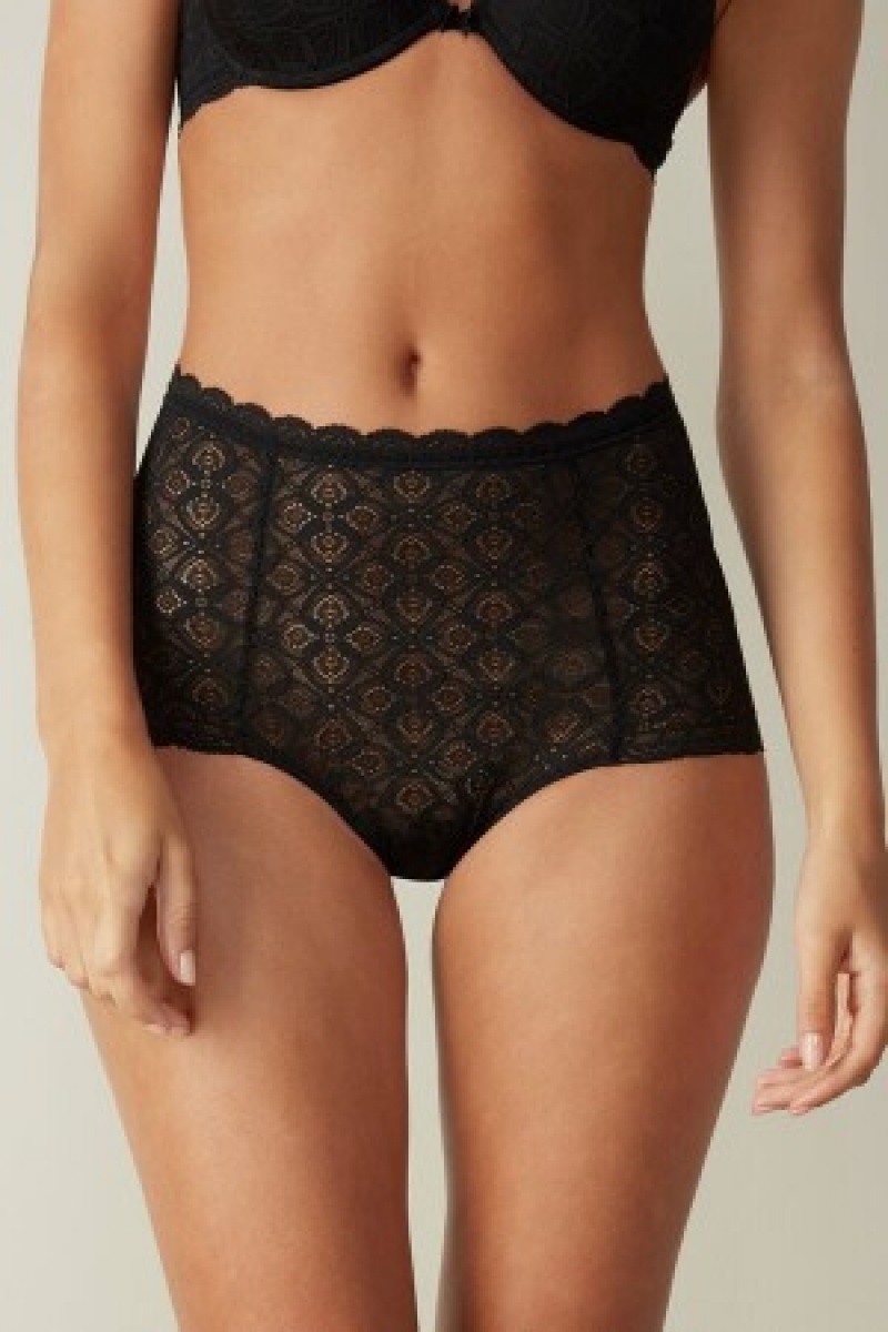 Intimissimi Kanten High Taille Hipster Zwart | NLCVG49533