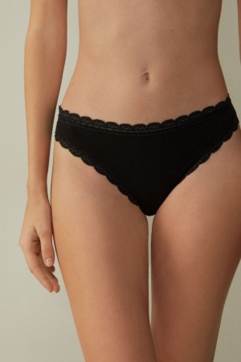 Intimissimi Katoenen and Kanten Brazilian Zwart | FNLHY90355