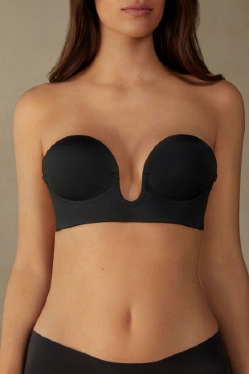 Intimissimi Stick-On Bandeau Plunge Bra with Graduated Cups Zwart | NLCVG88599