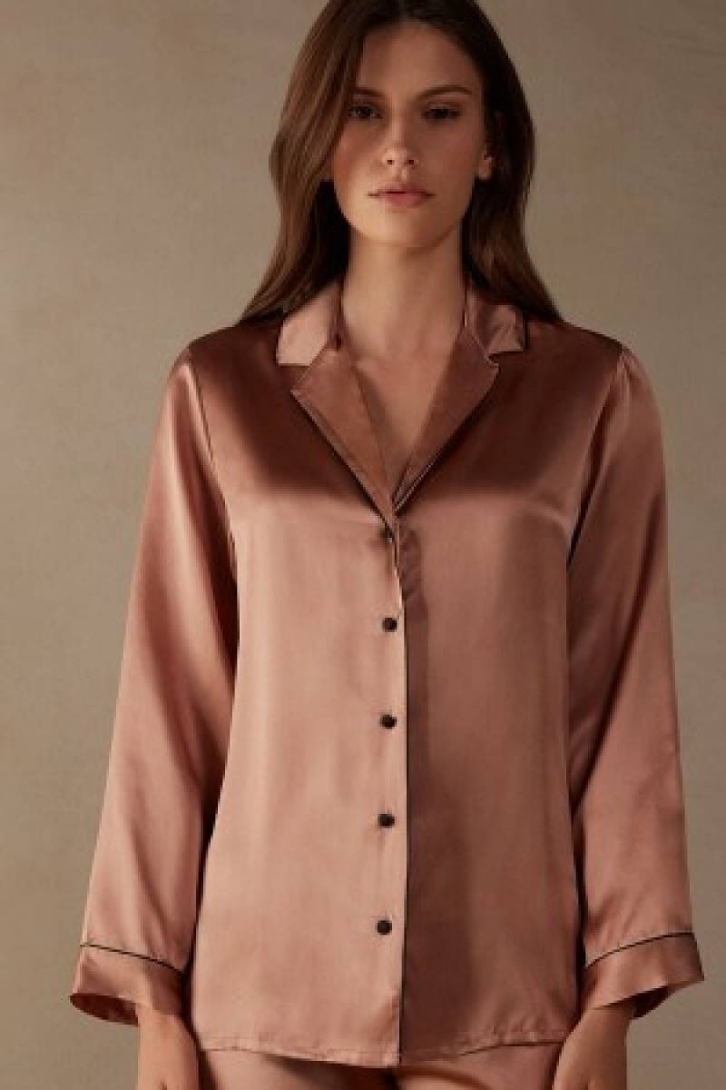 Intimissimi Mannish-Cut Jacket in Silk Satin Natural | ENLHC62905