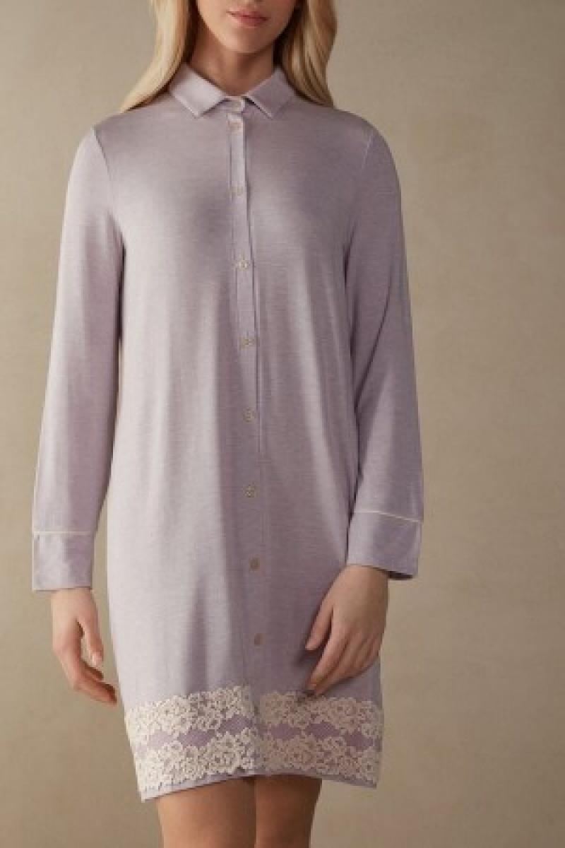 Intimissimi Pretty Flower Open Front Nightshirt Violet | NLIIZ16021