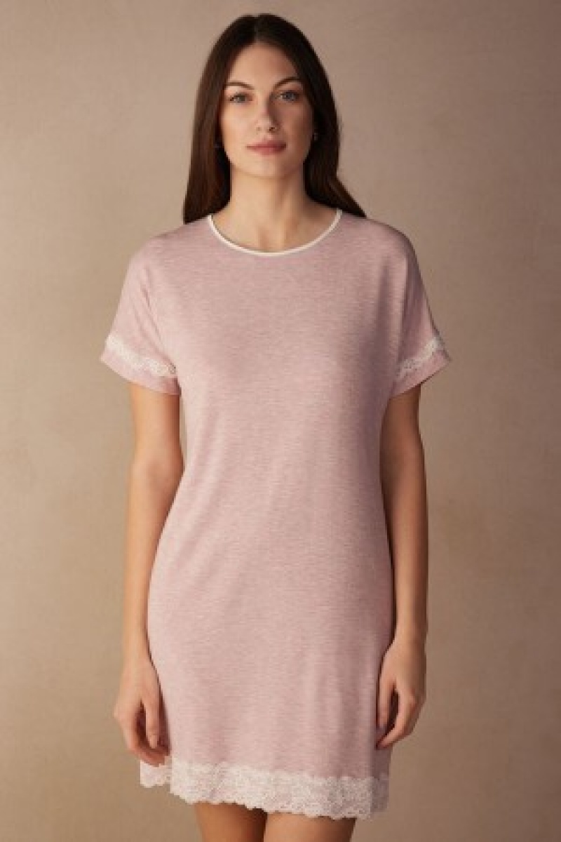 Intimissimi Kanten Trim Kort Sleeve Nightgown Roze | SNLNY45626