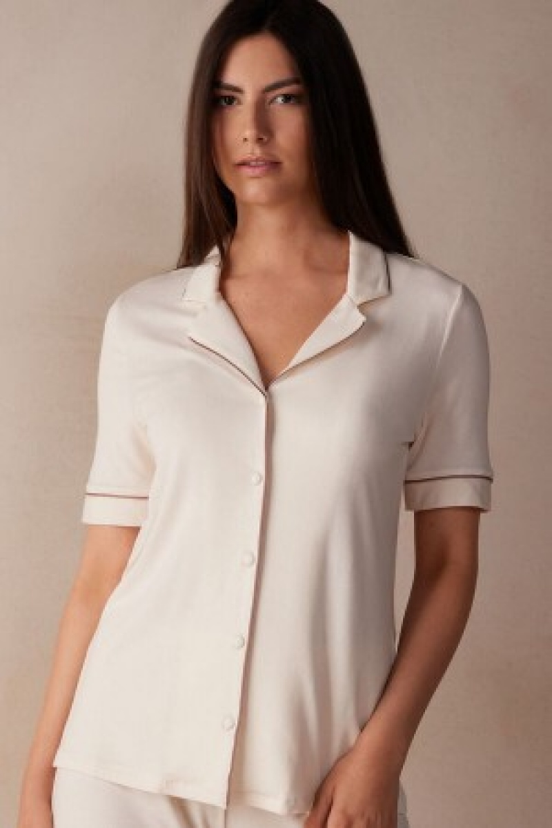 Intimissimi Kort Sleeve Button Up Shirt in Modal Natural | UNLTG92678