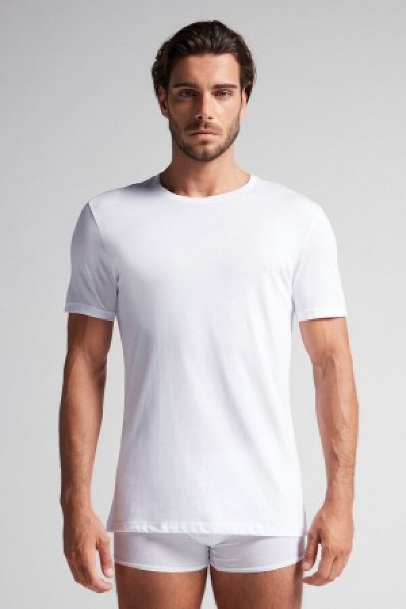 Intimissimi Kort Sleeve Crew Neck T Shirt in Supima® Katoenen Wit | YNLGT29765