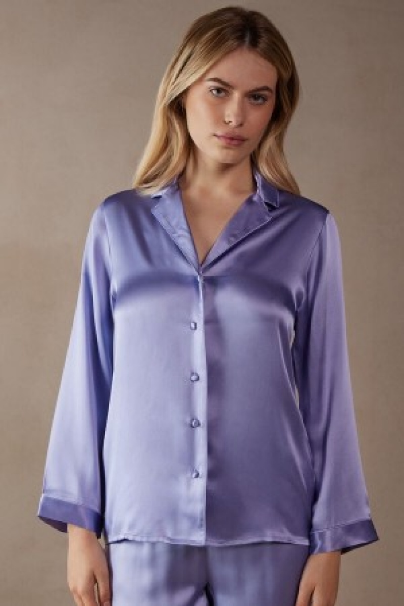 Intimissimi Mannish-Cut Jacket in Silk Satin Violet | NLICD36148