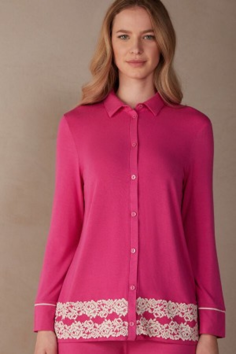 Intimissimi Pretty Flowers Button Up Shirt in Modal Roze | UNLND99340