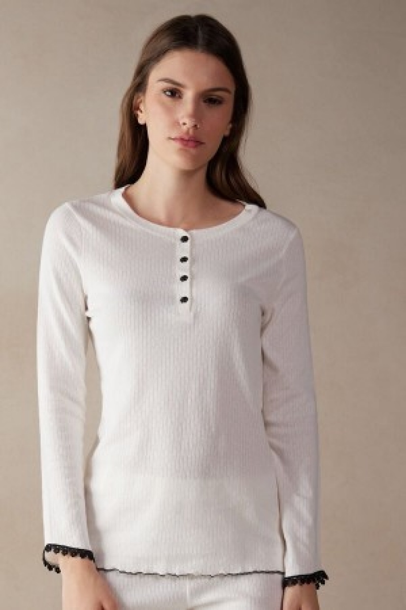 Intimissimi Pure Joy Long Sleeve Henley Top Wit | DNLVO40630