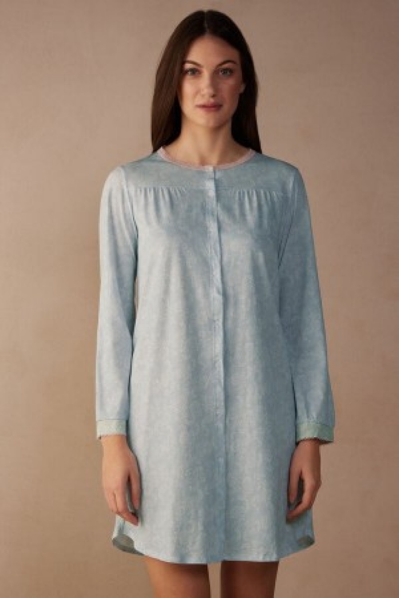 Intimissimi Romantic Cashmere Button Up Night Shirt Lichtblauw | XNLGW51368