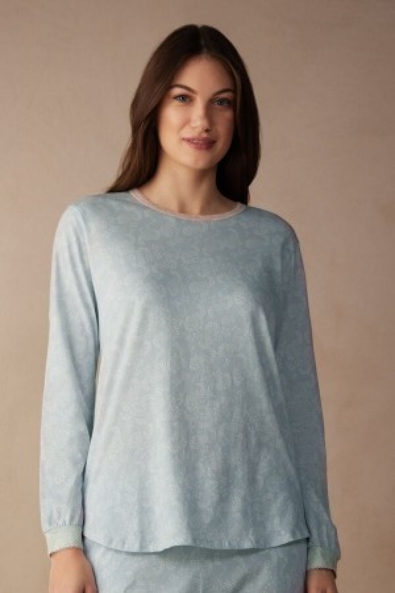 Intimissimi Romantic Cashmere Long Sleeve Katoenen Top Lichtblauw | GNLEC98631