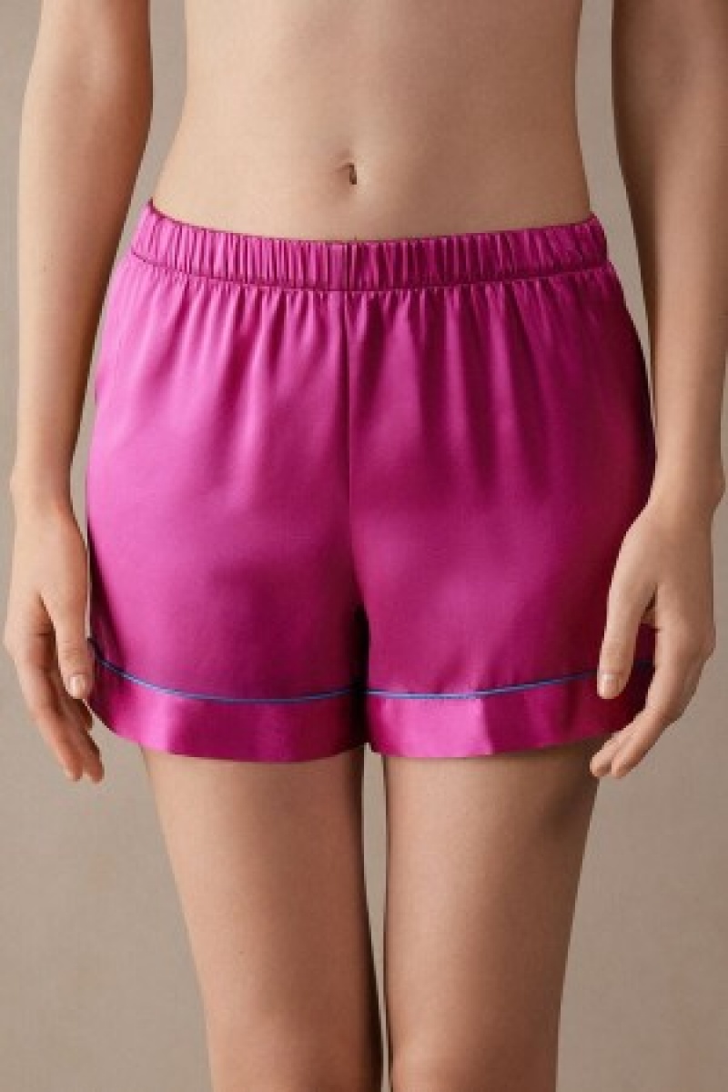 Intimissimi Silk Shorts with Contrast Trim Roze | NLXMI75325