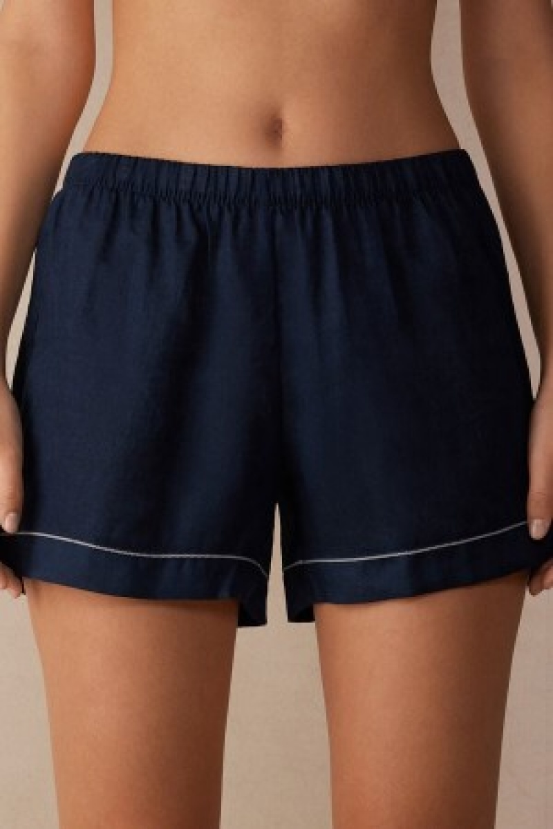 Intimissimi Yacht Night Linen Shorts Blauw | ANLWC94998