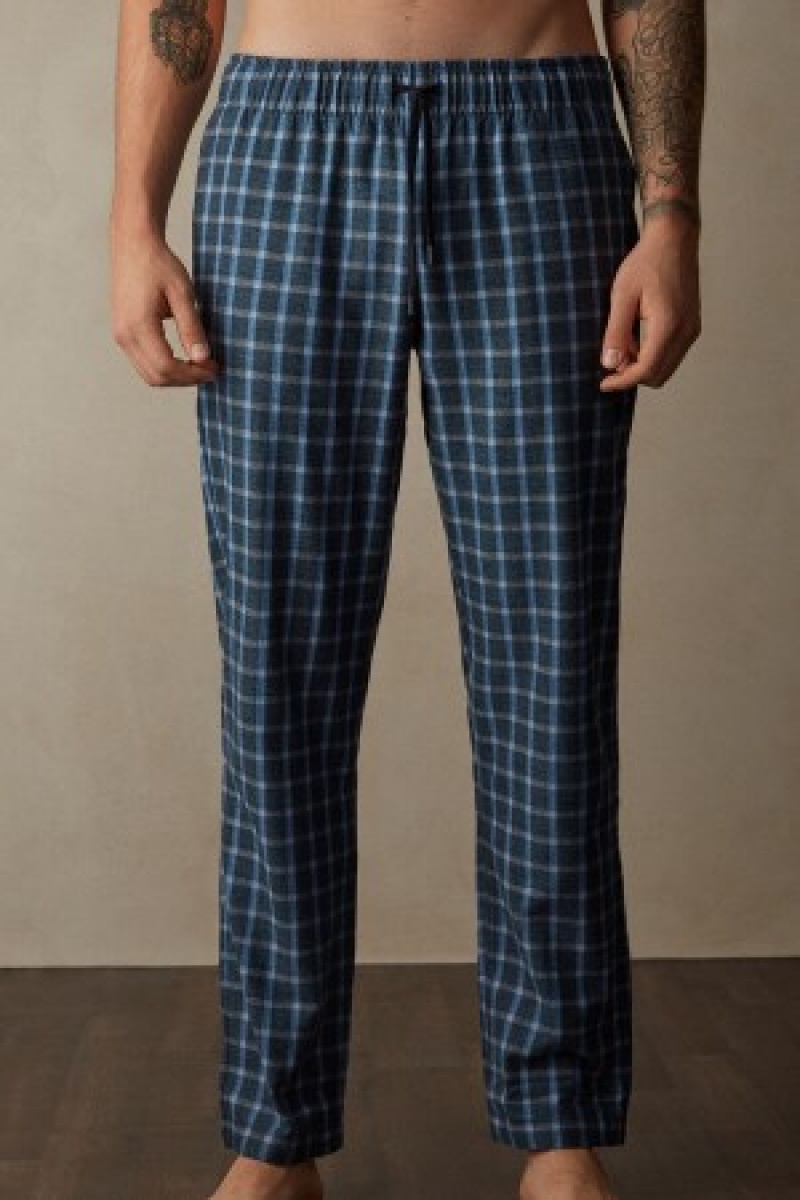 Intimissimi Full Length Pants in Check Patterned Brushed Cloth Blauw | ANLDF55260