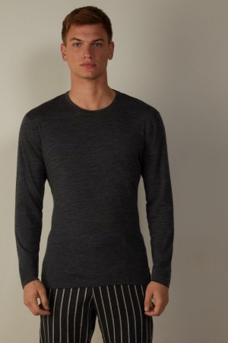 Intimissimi Long-sleeve Crew-Neck Merino-Wol Top Donkergrijs | GNLUC36179