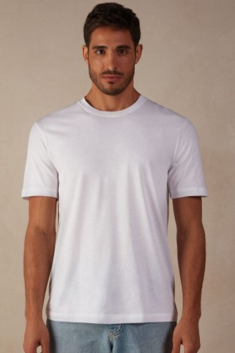 Intimissimi Regular Fit T-Shirt in Extrafine Supima® Katoenen Wit | ANLDF41663