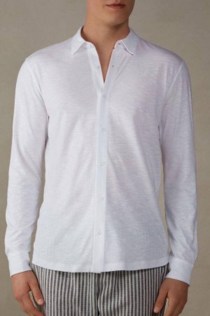 Intimissimi Slub Katoenen Long Sleeve Shirt Wit | SNLNY64980