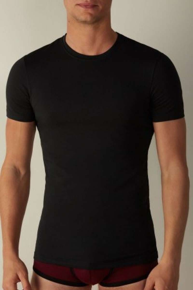 Intimissimi T-shirt in Stretch Supima® Katoenen Zwart | NLQCS62776