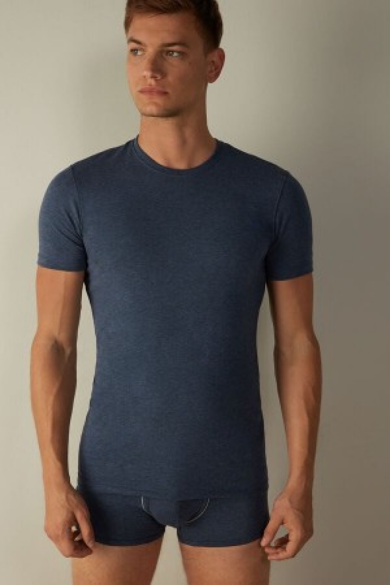 Intimissimi T-shirt in Stretch Supima® Katoenen Blauw | NLNEJ70202