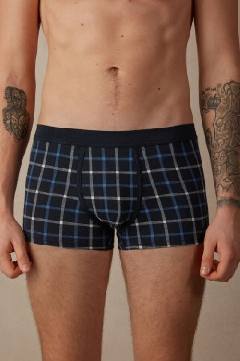 Intimissimi Blue Checkered Boxers in Stretch Supima® Katoenen Blauw | PNLQX41310