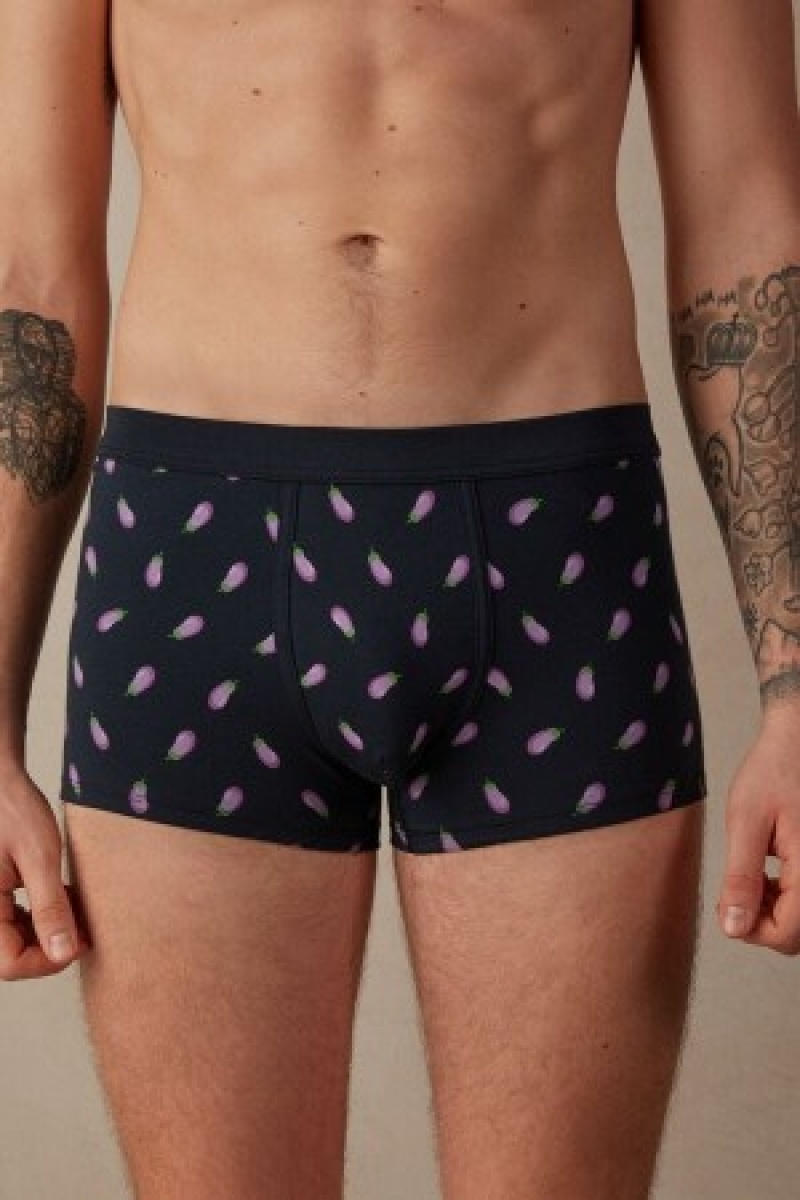 Intimissimi Eggplant Boxers in Stretch Supima® Katoenen Blauw | YNLGT34270