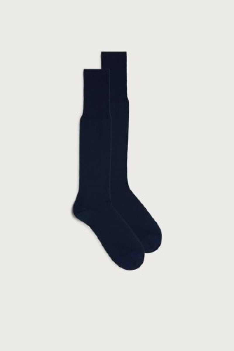 Intimissimi Hoge Sateen Egyptian Katoenen Socks Blauw | NLDFL56587