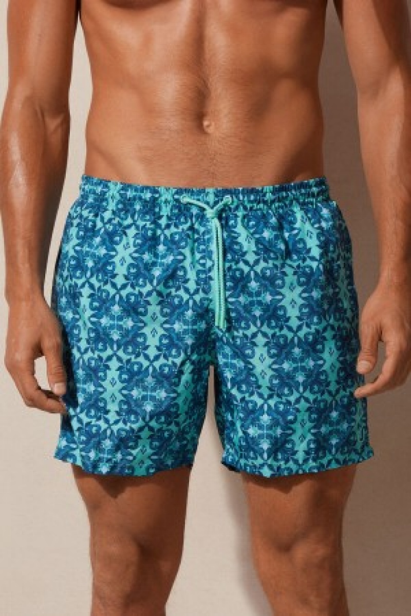 Intimissimi Light Blue Moroccan Print Swim Trunks Blauw | YNLGT89414