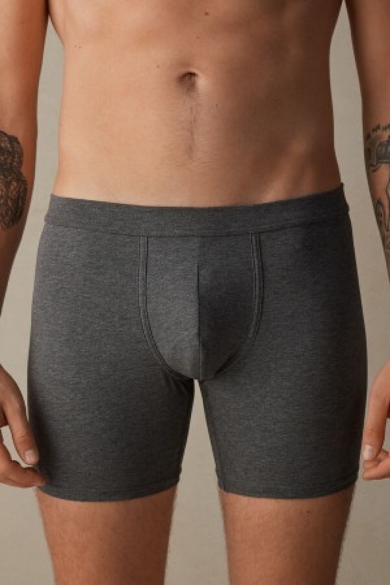 Intimissimi Long Boxers in Stretch Supima® Katoenen Donkergrijs | TNLPQ91443