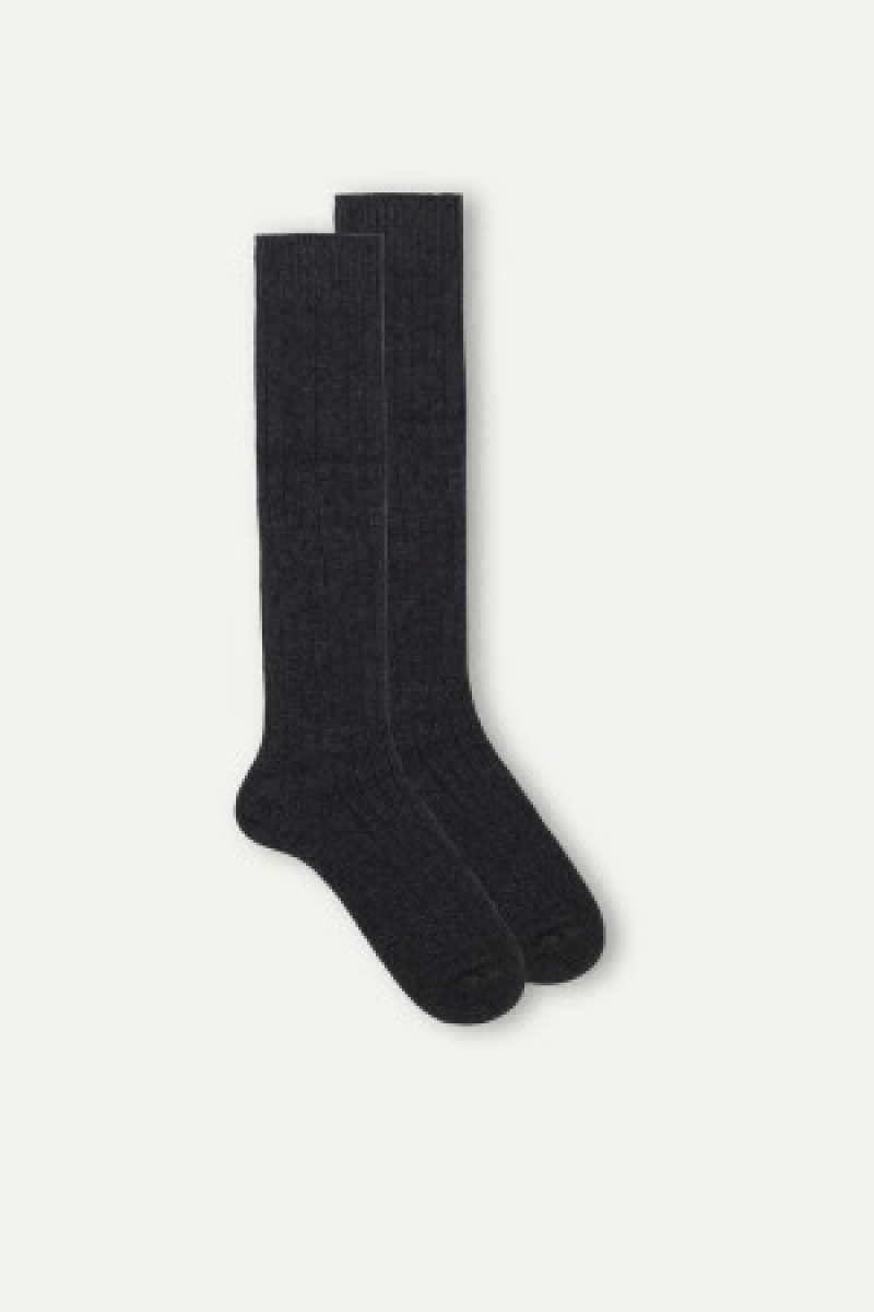 Intimissimi Long Geribbeld Socks in Cashmere and Wol Grijs | ENLHC64908