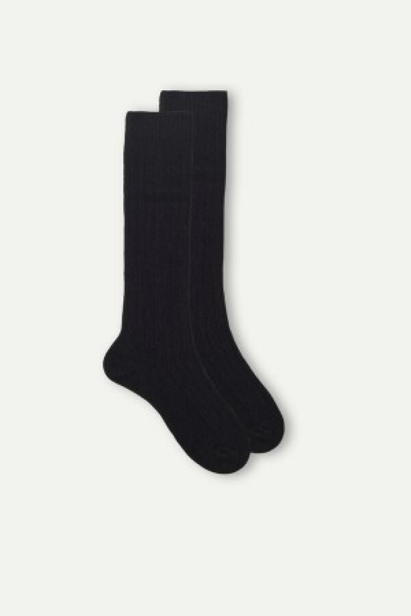 Intimissimi Long Geribbeld Socks in Cashmere and Wol Zwart | NLQAV48312